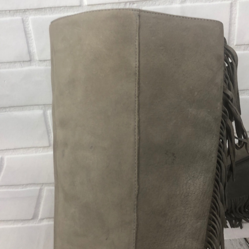GIANNI BINI Fringe gray leather boots block heel - Picture 6 of 8